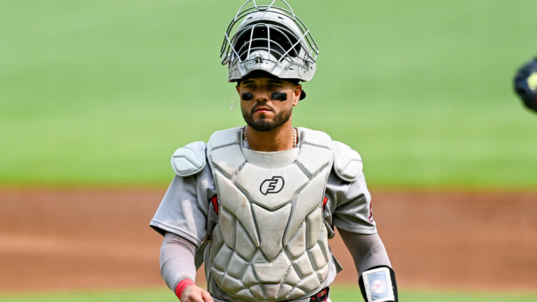 ATLANTA, GA MAY 31: Boston catcher Carlos Narvaez (75) reacts during the MLB game between the Boston Red Sox and the Atlanta Braves on May 31st, 2025 at Truist Park in Atlanta, GA. (Photo by Rich von Biberstein/Icon Sportswire via Getty Images)