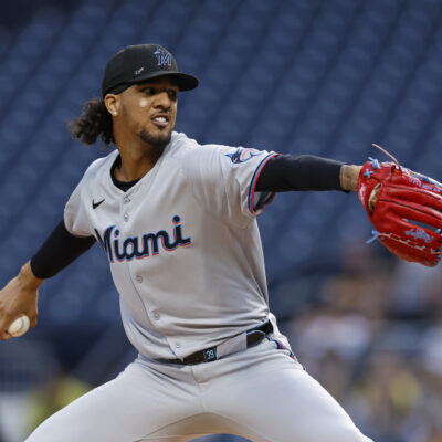 PITTSBURGH, PA - JUNE 09: Eury Perez #39 of the Miami Marlins delivers a pitch during an MLB game against the Pittsburgh Pirates on June 09, 2025 at PNC Park in Pittsburgh, Pennsylvania. (Photo by Joe Robbins/Icon Sportswire via Getty Images)