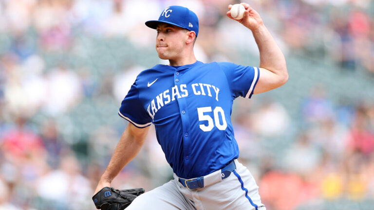 MINNEAPOLIS, MINNESOTA - MAY 25: Kris Bubic #50 of the Kansas City Royals delivers a pitch against the Minnesota Twins in the first inning at Target Field on May 25, 2025 in Minneapolis, Minnesota. (Photo by David Berding/Getty Images)