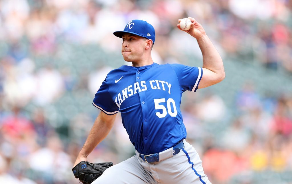 MINNEAPOLIS, MINNESOTA - MAY 25: Kris Bubic #50 of the Kansas City Royals delivers a pitch against the Minnesota Twins in the first inning at Target Field on May 25, 2025 in Minneapolis, Minnesota. (Photo by David Berding/Getty Images)