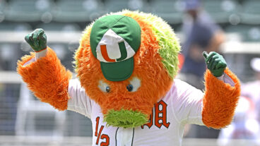 Miami's mascot, the Maniac, fires up the crowd prior to the game as the Miami Hurricanes faced the Notre Dame Fighting Irish.