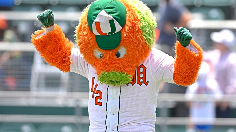 Miami's mascot, the Maniac, fires up the crowd prior to the game as the Miami Hurricanes faced the Notre Dame Fighting Irish.