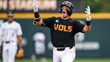 KNOXVILLE, TN - JUNE 01: Tennessee Volunteers infielder Andrew Fischer (11) celebrates his home run during the NCAA Division I Regional Tournament baseball game between the Tennessee Volunteers and the Wake Forest Demon Deacons on June 1, 2025, at Lindsey Nelson Stadium in Knoxville, TN. (Photo by Bryan Lynn/Icon Sportswire via Getty Images)