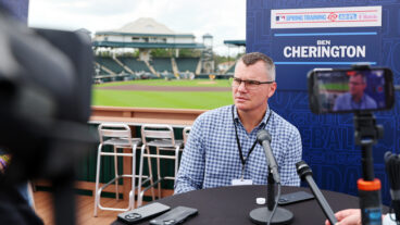 BRADENTON, FL - FEBRUARY 14: Pittsburgh Pirates General Manager Ben Cherington talks to the media during the 2025 Grapefruit League Spring Training Media Day at Pirate City on Friday, February 14, 2025 in Bradenton, Florida. (Photo by Mike Carlson/MLB Photos via Getty Images)