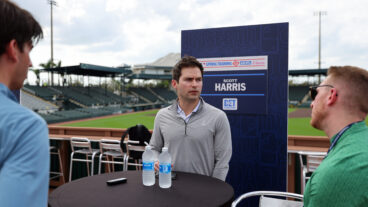 BRADENTON, FL - FEBRUARY 14: Detroit Tigers President of Baseball Operations Scott Harris talks to the media during the 2025 Grapefruit League Spring Training Media Day at Pirate City on Friday, February 14, 2025 in Bradenton, Florida. (Photo by Mike Carlson/MLB Photos via Getty Images)