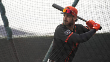 SCOTTSDALE, ARIZONA - FEBRUARY 17: Bryce Eldridge #88 of the San Francisco Giants takes batting practice at Scottsdale Stadium on February 17, 2025 in Scottsdale, Arizona. (Photo by Andy Kuno/San Francisco Giants/Getty Images)