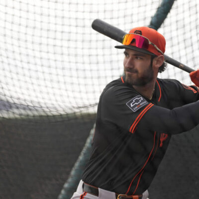 SCOTTSDALE, ARIZONA - FEBRUARY 17: Bryce Eldridge #88 of the San Francisco Giants takes batting practice at Scottsdale Stadium on February 17, 2025 in Scottsdale, Arizona. (Photo by Andy Kuno/San Francisco Giants/Getty Images)