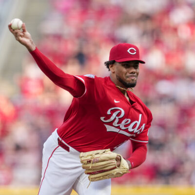 CINCINNATI, OHIO - JUNE 03: Hunter Greene #21 of the Cincinnati Reds pitches in the first inning against the Milwaukee Brewers at Great American Ball Park on June 03, 2025 in Cincinnati, Ohio. (Photo by Dylan Buell/Getty Images)