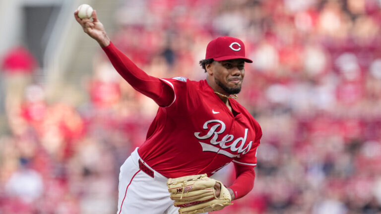 CINCINNATI, OHIO - JUNE 03: Hunter Greene #21 of the Cincinnati Reds pitches in the first inning against the Milwaukee Brewers at Great American Ball Park on June 03, 2025 in Cincinnati, Ohio. (Photo by Dylan Buell/Getty Images)