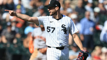 CHICAGO, ILLINOIS - JUNE 28: Adrian Houser #57 of the Chicago White Sox gets hyped after catcher Edgar Quero throws to third for an out during the sixth inning against the San Francisco Giants at Rate Field on June 28, 2025 in Chicago, Illinois. (Photo by Geoff Stellfox/Getty Images)