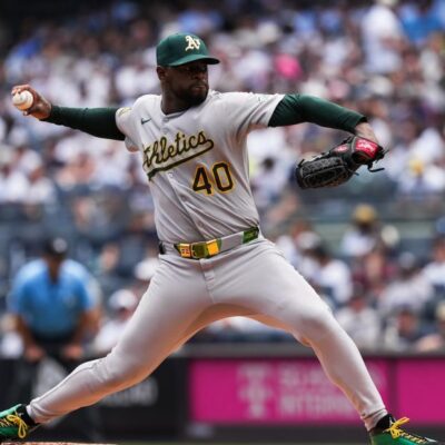 NEW YORK, NY - JUNE 29: Luis Severino #40 of the Athletics pitches during the game between the Athletics and the New York Yankees at Yankee Stadium on Sunday, June 29, 2025 in New York, New York. (Photo by Evan Yu/MLB Photos via Getty Images)