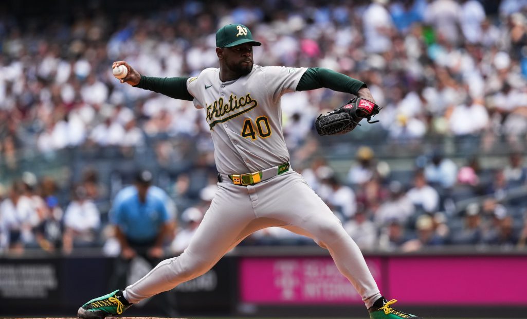 NEW YORK, NY - JUNE 29: Luis Severino #40 of the Athletics pitches during the game between the Athletics and the New York Yankees at Yankee Stadium on Sunday, June 29, 2025 in New York, New York. (Photo by Evan Yu/MLB Photos via Getty Images)