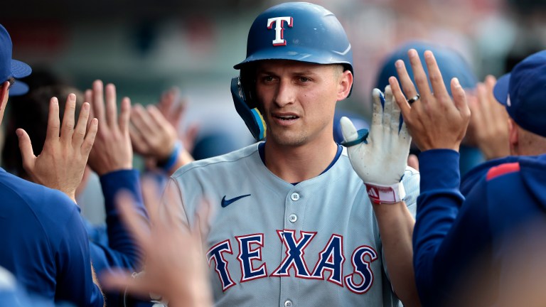 ANAHEIM, CALIFORNIA - JULY 07: Corey Seager #5 of the Texas Rangers celebrates a two-run home run against the Los Angeles Angels in the first inning at Angel Stadium of Anaheim on July 07, 2025 in Anaheim, California. (Photo by Ronald Martinez/Getty Images)