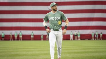 BOSTON, MASSACHUSETTS - JULY 11: Trevor Story #10 of the Boston Red Sox warms up before a game against the Tampa Bay Rays on July 11, 2025 at Fenway Park in Boston, Massachusetts. (Photo by Maddie Malhotra/Boston Red Sox/Getty Images)