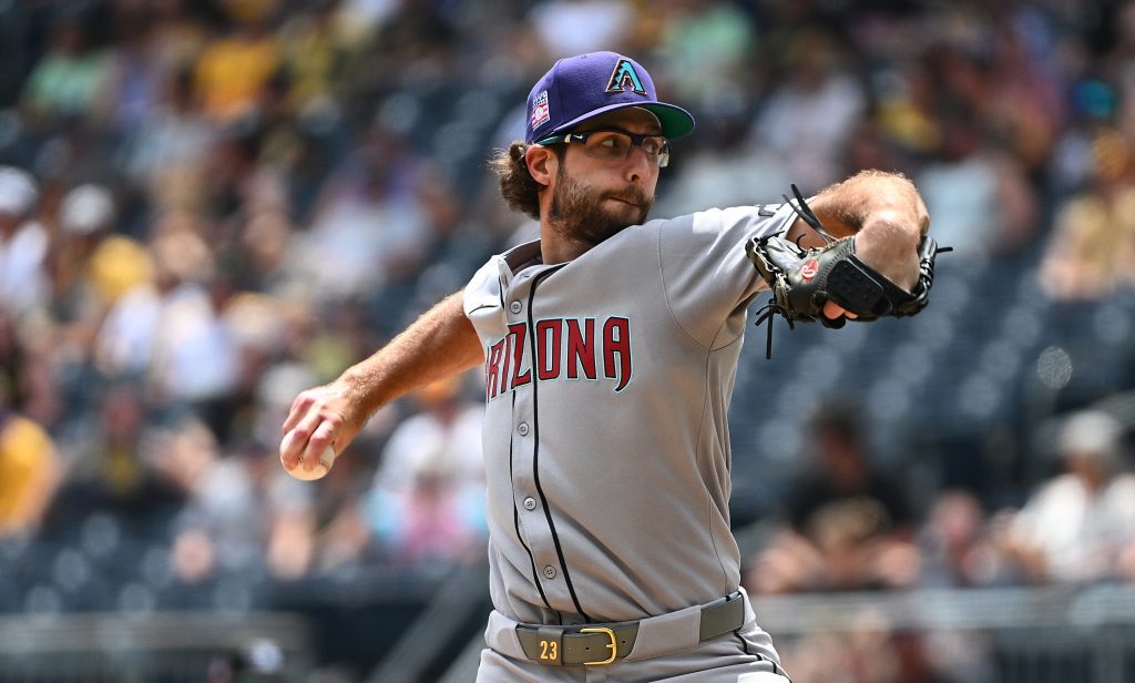 PITTSBURGH, PENNSYLVANIA - JULY 27: Zac Gallen #23 of the Arizona Diamondbacks pitches in the first inning during the game against the Pittsburgh Pirates at PNC Park on July 27, 2025 in Pittsburgh, Pennsylvania. (Photo by Justin Berl/Getty Images)