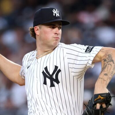 NEW YORK, NEW YORK - JULY 28: Cam Schlittler #31 of the New York Yankees pitches against the Tampa Bay Rays during their game at Yankee Stadium on July 28, 2025 in New York City. (Photo by Al Bello/Getty Images)