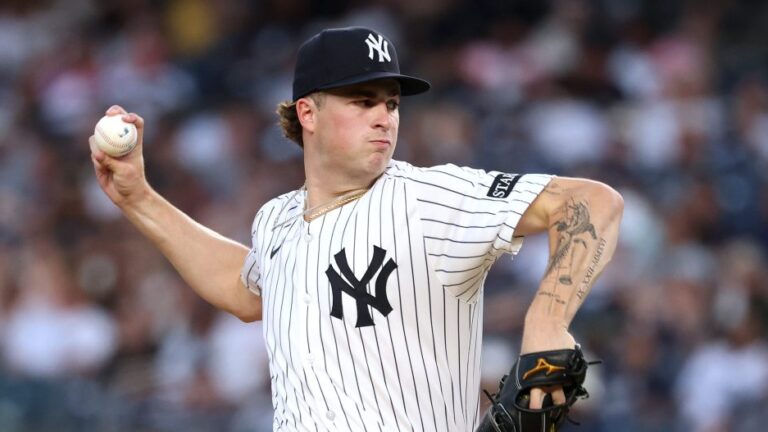 NEW YORK, NEW YORK - JULY 28: Cam Schlittler #31 of the New York Yankees pitches against the Tampa Bay Rays during their game at Yankee Stadium on July 28, 2025 in New York City. (Photo by Al Bello/Getty Images)
