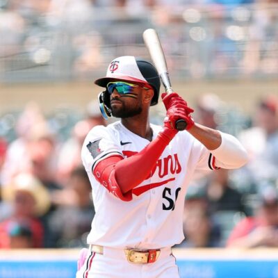MINNEAPOLIS, MINNESOTA - JULY 30: Willi Castro #50 of the Minnesota Twins takes an at-bat against the Boston Red Sox in the first inning at Target Field on July 30, 2025 in Minneapolis, Minnesota. The Red Sox defeated the Twins 13-1. (Photo by David Berding/Getty Images)