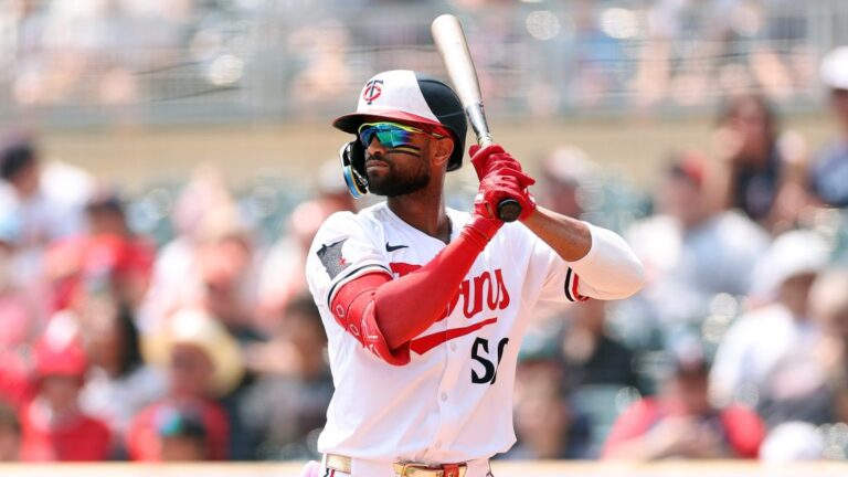 MINNEAPOLIS, MINNESOTA - JULY 30: Willi Castro #50 of the Minnesota Twins takes an at-bat against the Boston Red Sox in the first inning at Target Field on July 30, 2025 in Minneapolis, Minnesota. The Red Sox defeated the Twins 13-1. (Photo by David Berding/Getty Images)