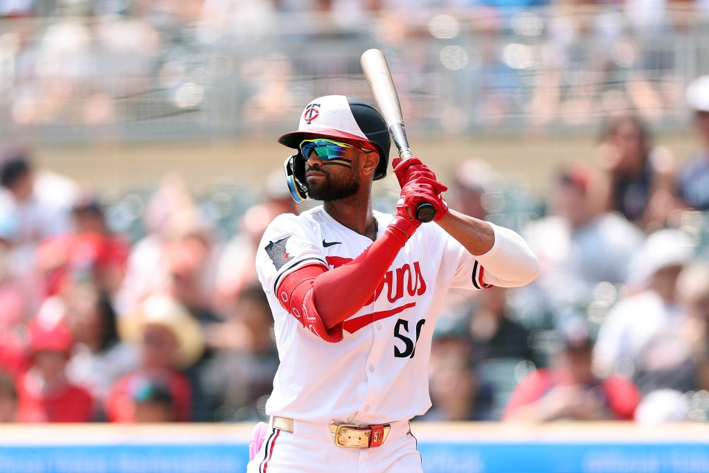 MINNEAPOLIS, MINNESOTA - JULY 30: Willi Castro #50 of the Minnesota Twins takes an at-bat against the Boston Red Sox in the first inning at Target Field on July 30, 2025 in Minneapolis, Minnesota. The Red Sox defeated the Twins 13-1. (Photo by David Berding/Getty Images)