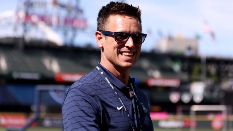 SEATTLE, WASHINGTON - JULY 18: General manager Jerry Dipoto of the Seattle Mariners looks on during batting practice at T-Mobile Park on July 18, 2023 in Seattle, Washington. (Photo by Steph Chambers/Getty Images)