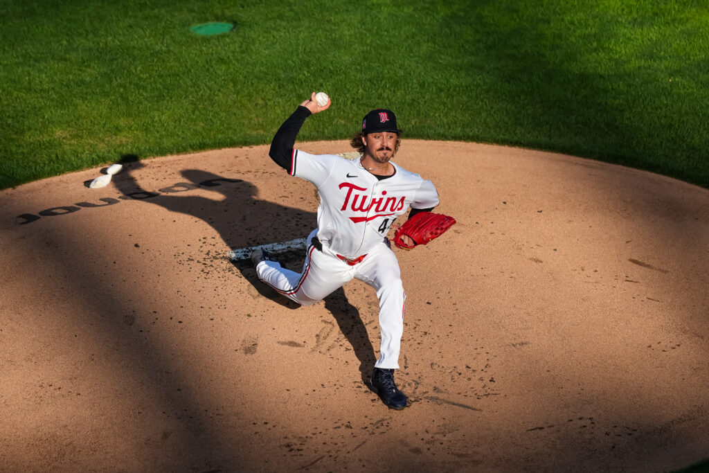 MINNEAPOLIS, MN - JULY 26: Joe Ryan #41 of the Minnesota Twins pitches during the first inning against the Washington Nationals on July 26, 2025 at Target Field in Minneapolis, Minnesota. (Photo by Brace Hemmelgarn/Minnesota Twins/Getty Images)