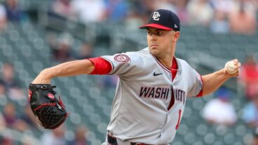 MINNEAPOLIS, MINNESOTA - JULY 25: MacKenzie Gore #1 of the Washington Nationals delivers a pitch against the Minnesota Twins during the first inning at Target Field on July 25, 2025 in Minneapolis, Minnesota. (Photo by Matt Krohn/Getty Images)