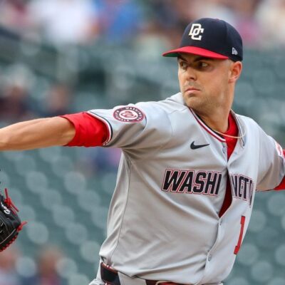 MINNEAPOLIS, MINNESOTA - JULY 25: MacKenzie Gore #1 of the Washington Nationals delivers a pitch against the Minnesota Twins during the first inning at Target Field on July 25, 2025 in Minneapolis, Minnesota. (Photo by Matt Krohn/Getty Images)