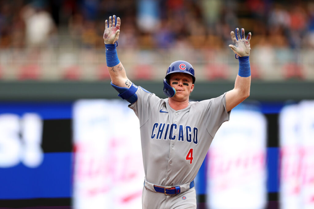 MINNEAPOLIS, MINNESOTA - JULY 10: Pete Crow-Armstrong #4 of the Chicago Cubs celebrates his solo home run for his second of the day as he rounds the bases against the Minnesota Twins in the seventh inning at Target Field on July 10, 2025 in Minneapolis, Minnesota. The Cubs defeated the Twins 8-1. (Photo by David Berding/Getty Images)