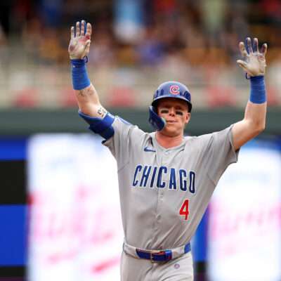 MINNEAPOLIS, MINNESOTA - JULY 10: Pete Crow-Armstrong #4 of the Chicago Cubs celebrates his solo home run for his second of the day as he rounds the bases against the Minnesota Twins in the seventh inning at Target Field on July 10, 2025 in Minneapolis, Minnesota. The Cubs defeated the Twins 8-1. (Photo by David Berding/Getty Images)