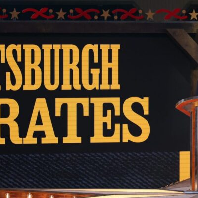 FORT WORTH, TEXAS - JULY 14: Major League Baseball commissioner Robert D. Manfred Jr. announces the pick for the Pittsburgh Pirates at the 2024 MLB Draft at Cowtown Coliseum on July 14, 2024 in Fort Worth, Texas. (Photo by Richard Rodriguez/Getty Images)