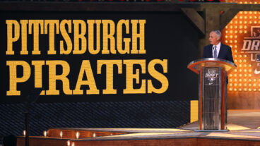 FORT WORTH, TEXAS - JULY 14: Major League Baseball commissioner Robert D. Manfred Jr. announces the pick for the Pittsburgh Pirates at the 2024 MLB Draft at Cowtown Coliseum on July 14, 2024 in Fort Worth, Texas. (Photo by Richard Rodriguez/Getty Images)