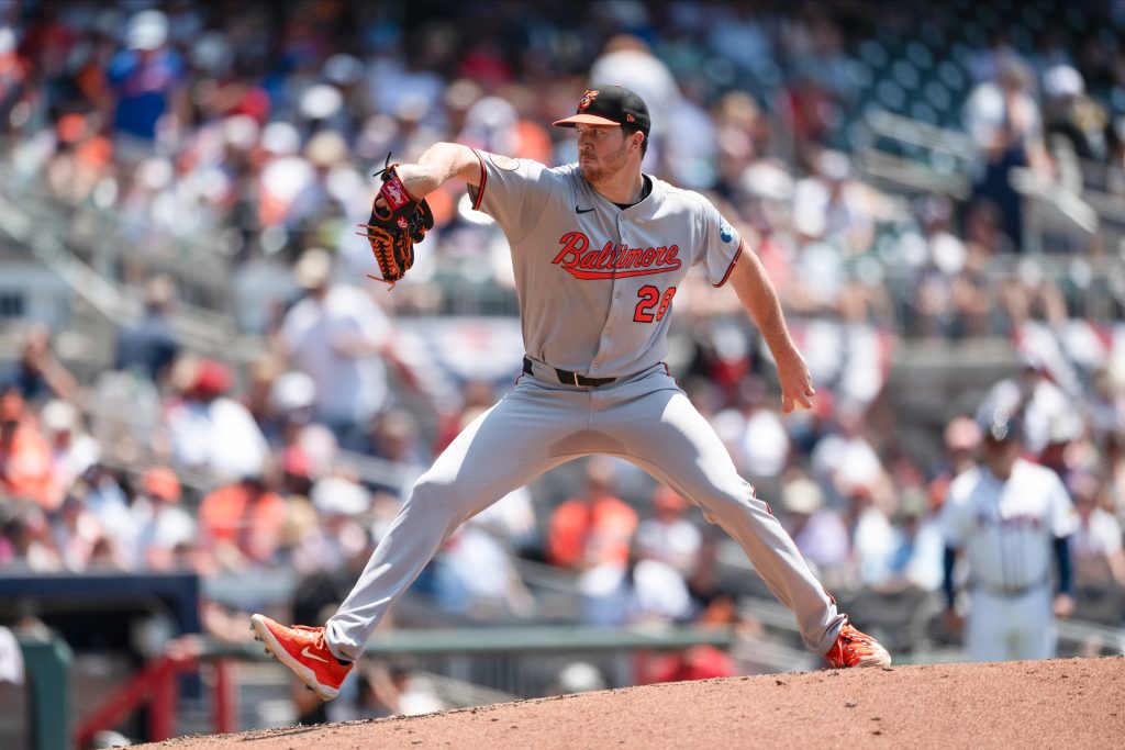 ATLANTA, GA - JULY 06: Trevor Rogers #28 of the Baltimore Orioles pitches during the game between the Baltimore Orioles and the Atlanta Braves at Truist Park on Sunday, July 6, 2025 in Atlanta, Georgia. (Photo by Kathryn Skeean/MLB Photos via Getty Images)