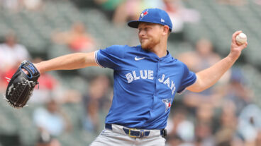 CHICAGO, ILLINOIS - JULY 09: Eric Lauer #56 of the Toronto Blue Jays delivers a pitch during the first inning against the Chicago White Sox at Rate Field on July 09, 2025 in Chicago, Illinois. (Photo by Michael Reaves/Getty Images)