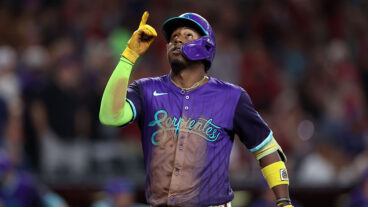 PHOENIX, ARIZONA - AUGUST 23: Geraldo Perdomo #2 of the Arizona Diamondbacks reacts while crossing home plate after hitting a two run home run against the Cincinnati Reds during the fourth inning at Chase Field on August 23, 2025 in Phoenix, Arizona. (Photo by Chris Coduto/Getty Images)