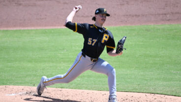 CLEARWATER, FLORIDA - MARCH 14, 2025: Bubba Chandler #57 of the Pittsburgh Pirates pitches during the second inning of a Spring Breakout game against the Philadelphia Phillies at BayCare Ballpark on March 14, 2025 in Clearwater, Florida. (Photo by Diamond Images via Getty Images)