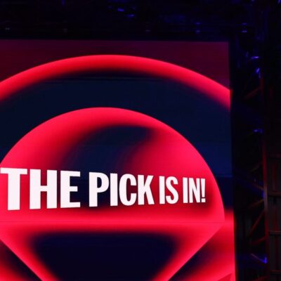 ATLANTA, GA - JULY 13: The screen at the 2025 MLB draft as Major League Baseball Commissioner Robert D. Manfred Jr. announces a pick during the 2025 MLB Draft presented by Nike at Coca-Cola Roxy on Sunday, July 13, 2025 in Atlanta, Georgia. (Photo by Rob Tringali/MLB Photos via Getty Images)