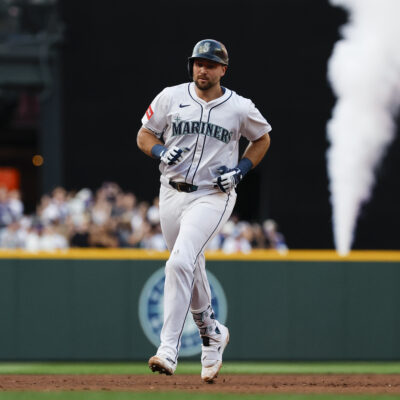 SEATTLE, WASHINGTON - JULY 22: Cal Raleigh #29 of the Seattle Mariners rounds the bases after hitting a solo home run during the sixth inning against the Milwaukee Brewers at T-Mobile Park on July 22, 2025 in Seattle, Washington. (Photo by Alika Jenner/Getty Images)