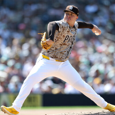 SAN DIEGO, CALIFORNIA - AUGUST 10: Adrian Morejon #50 of the San Diego Padres pitches during the eighth inning of a game against the Boston Red Sox at Petco Park on August 10, 2025 in San Diego, California. (Photo by Sean M. Haffey/Getty Images)