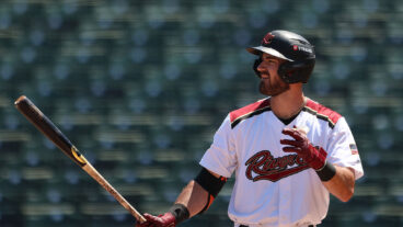 SACRAMENTO, CALIFORNIA - AUGUST 10: Bryce Eldridge #14 of the Sacramento River Cats bats against the Sugar Land Space Cowboys at Sutter Health Park on August 10, 2025 in Sacramento, California. (Photo by Scott Marshall/Getty Images)