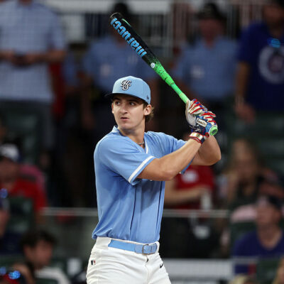 ATLANTA, GEORGIA - JULY 14: 2026 prep class prospect Beau Peterson bats between rounds of the Home Run Derby at Truist Park on July 14, 2025 in Atlanta, Georgia. (Photo by Kevin C. Cox/Getty Images)