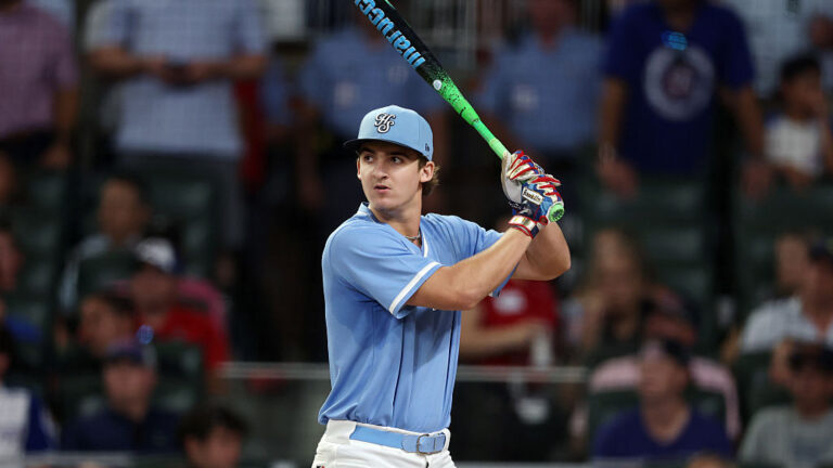 ATLANTA, GEORGIA - JULY 14: 2026 prep class prospect Beau Peterson bats between rounds of the Home Run Derby at Truist Park on July 14, 2025 in Atlanta, Georgia. (Photo by Kevin C. Cox/Getty Images)