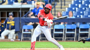 PHOENIX, ARIZONA - MARCH 16, 2025: Hector Rodriguez #85 of the Cincinnati Reds bats during the fifth inning of a spring training Spring Breakout game against the Milwaukee Brewers at American Family Fields of Phoenix on March 16, 2025 in Phoenix, Arizona. (Photo by Chris Bernacchi/Diamond Images via Getty Images)