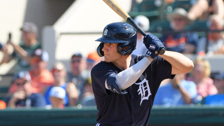 LAKELAND, FL - MARCH 07: Izaac Pacheco #90 of the Detroit Tigers bats during the Spring Training game against the St. Louis Cardinals at Publix Field at Joker Marchant Stadium on March 7, 2023 in Lakeland, Florida. The Tigers defeated the Cardinals 16-3. (Photo by Mark Cunningham/MLB Photos via Getty Images)