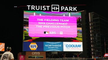 ATLANTA, GA - JULY 15: A general view of a ABS challenge on the scoreboard during the 95th MLB All-Star Game presented by Mastercard at Truist Park on Tuesday, July 15, 2025 in Atlanta, Georgia. (Photo by Mary DeCicco/MLB Photos via Getty Images)
