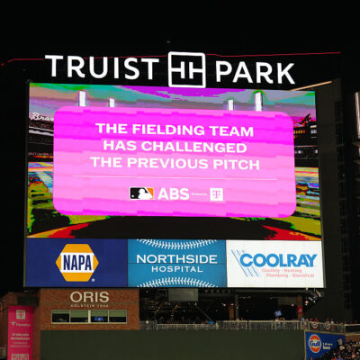 ATLANTA, GA - JULY 15: A general view of a ABS challenge on the scoreboard during the 95th MLB All-Star Game presented by Mastercard at Truist Park on Tuesday, July 15, 2025 in Atlanta, Georgia. (Photo by Mary DeCicco/MLB Photos via Getty Images)