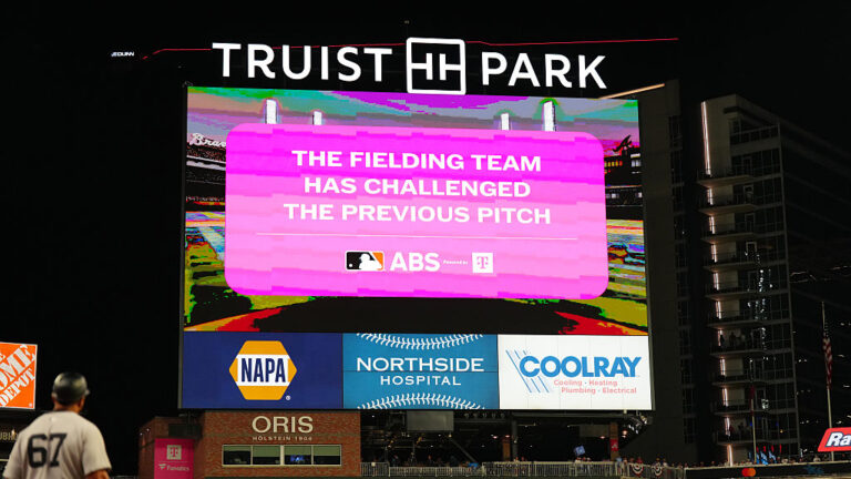 ATLANTA, GA - JULY 15: A general view of a ABS challenge on the scoreboard during the 95th MLB All-Star Game presented by Mastercard at Truist Park on Tuesday, July 15, 2025 in Atlanta, Georgia. (Photo by Mary DeCicco/MLB Photos via Getty Images)