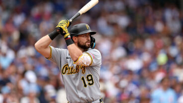 CHICAGO, ILLINOIS - AUGUST 17: Jared Triolo #19 of the Pittsburgh Pirates in action against the Chicago Cubs at Wrigley Field on August 17, 2025 in Chicago, Illinois. (Photo by Luke Hales/Getty Images)