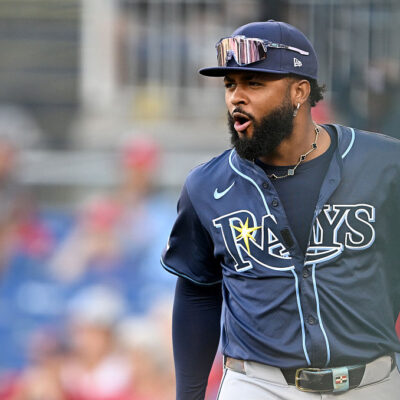 WASHINGTON, DC - AUGUST 30: Junior Caminero #13 of the Tampa Bay Rays celebrates after a defensive play in the eighth inning against the Washington Nationals at Nationals Park on August 30, 2025 in Washington, DC. (Photo by Greg Fiume/Getty Images)