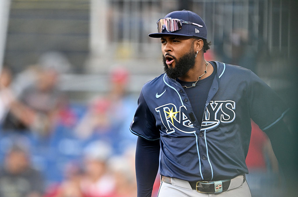 WASHINGTON, DC - AUGUST 30: Junior Caminero #13 of the Tampa Bay Rays celebrates after a defensive play in the eighth inning against the Washington Nationals at Nationals Park on August 30, 2025 in Washington, DC. (Photo by Greg Fiume/Getty Images)